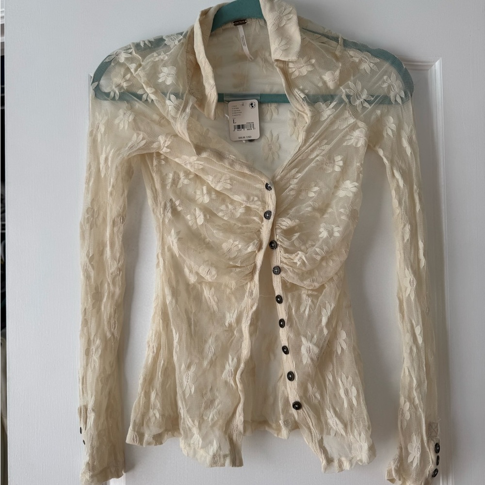 Free People Lace button up top